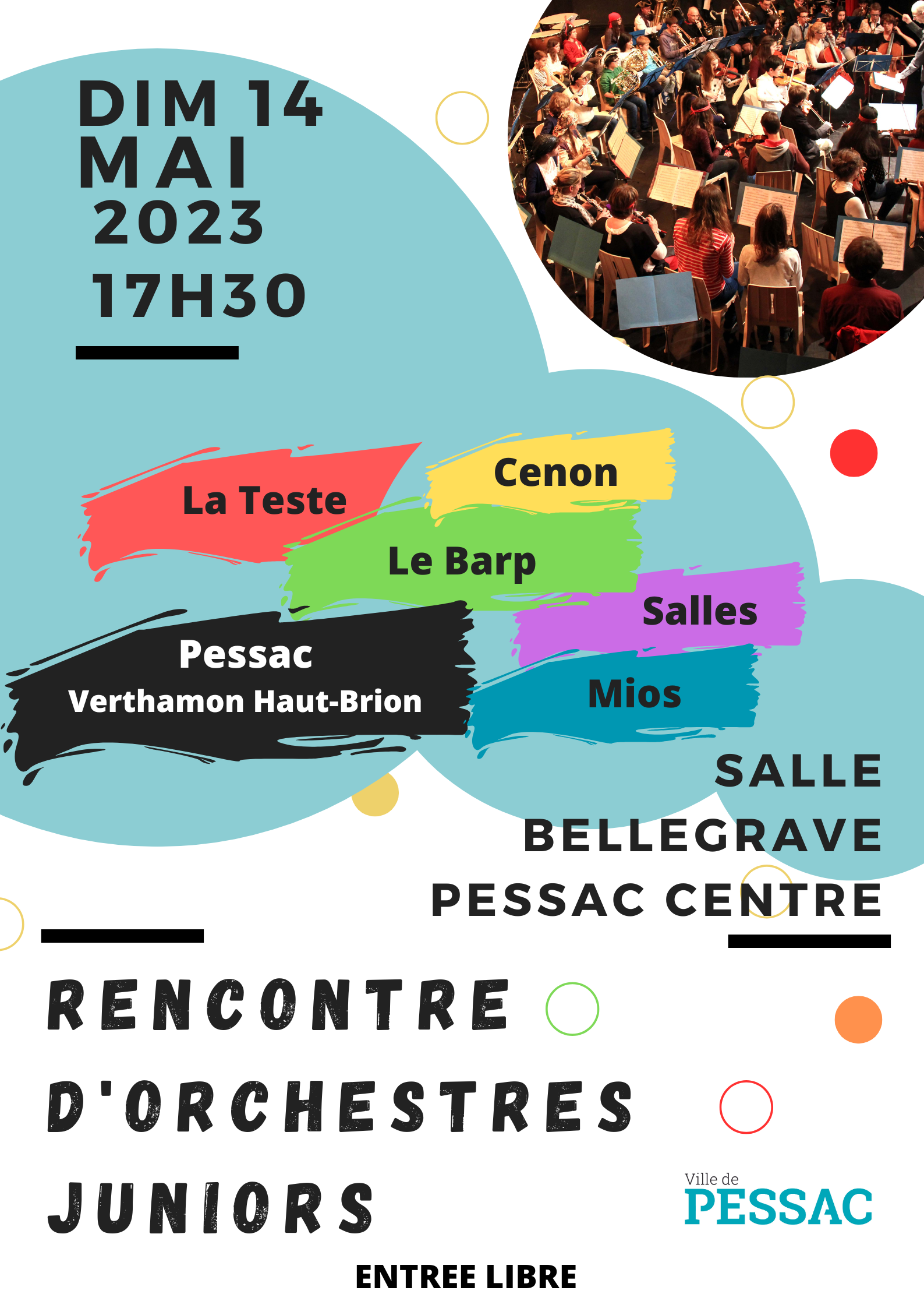 Rencontre des Orchestres Juniors - Dimanche 14/05 concert à 17h30 Salle Bellegrave Pessac